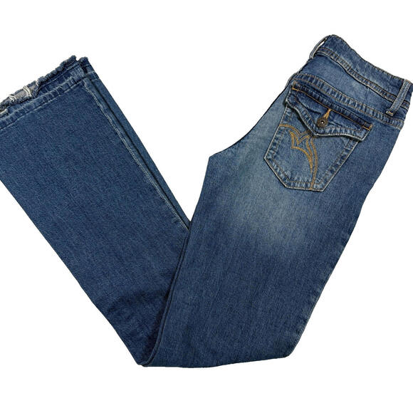 H&M Womens Jeans 20 Flare Low Rise Raw Hem Y2K 90s Grunge Plus Size Vintage Deni - Picture 1 of 16